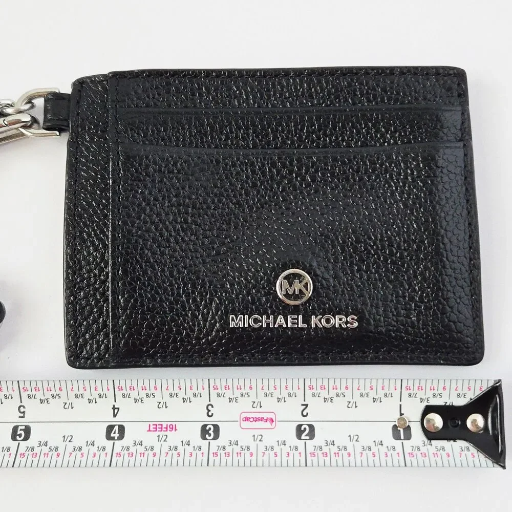 Michael Kors Black & Silver Jet Set Charm Small Leather ID Chain Card Holder